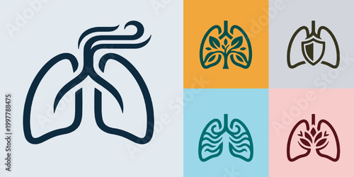 Set of human lungs logos, creative design for respiratory system health and medical care.