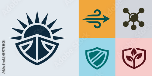 Collection of vector icons representing nature, technology, and protection, suitable for various design projects and branding.