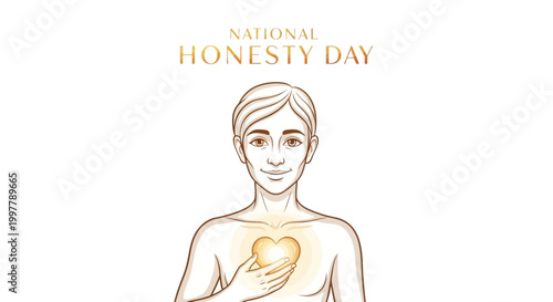 Conceptual illustration promoting National Honesty Day features a person holding a glowing heart, symbolizing truthfulness and integrity, set against a clean white background to enhance
