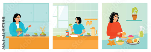 Raw eating concept. Carbohydrate cycling diet. Fruit diet. Woman Preparing Fresh Fruit Breakfast. i