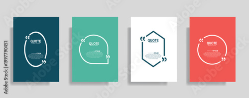 Collection of blank quote frame templates. Text in brackets, empty quote speech bubble, quotation. Text box isolated on color background. Vector illustration