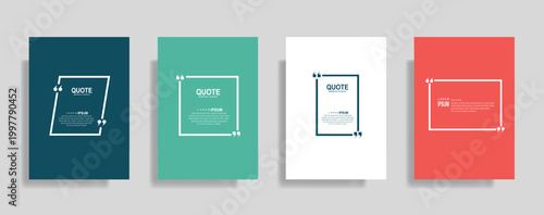 Collection of blank quote frame templates. Text in brackets, empty quote speech bubble, quotation. Text box isolated on color background. Vector illustration