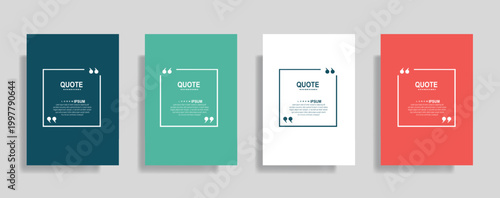 Collection of blank quote frame templates. Text in brackets, empty quote speech bubble, quotation. Text box isolated on color background. Vector illustration