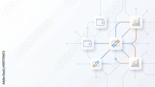 Abstract White Digital Network with Wallet Icons Blueprint