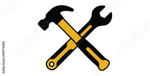 Crossed hammer wrench silhouette icon representing construction repair maintenance tools professional industrial design