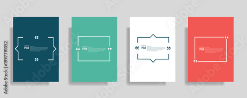 Collection of blank quote frame templates. Text in brackets, empty quote speech bubble, quotation. Text box isolated on color background. Vector illustration