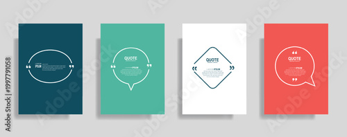 Collection of blank quote frame templates. Text in brackets, empty quote speech bubble, quotation. Text box isolated on color background. Vector illustration