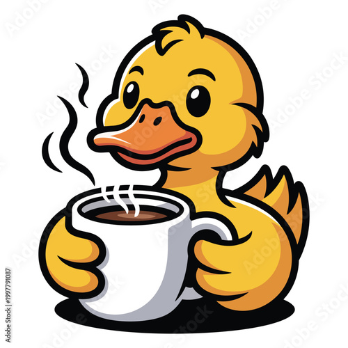 cup of coffee and croissant yellow river duck