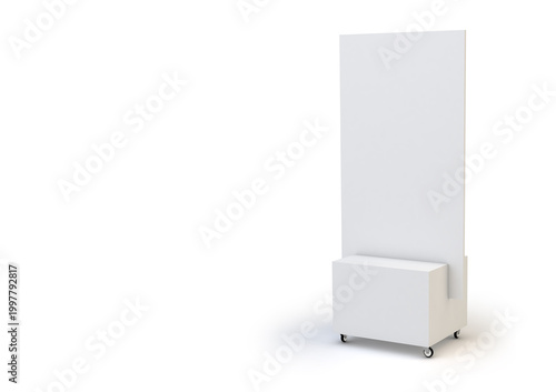 3D Illustration of blank white mobile display stand mockup on isolated background