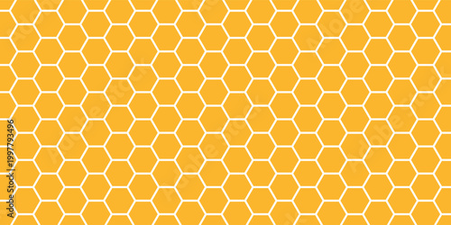 Abstract pattern seamless yellow hexagon honeycombs on a white background. Honey comb background pattern symbol vector design