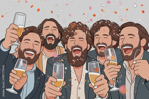 Group of men celebrating with champagne glasses
