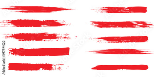 Photo red grunge lines, brush strokes oil paint isolated on white background