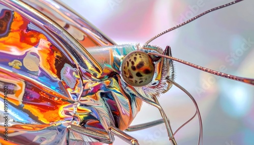 Extreme Macro Shot of a Colorful Butterflys Eye and Wing.
