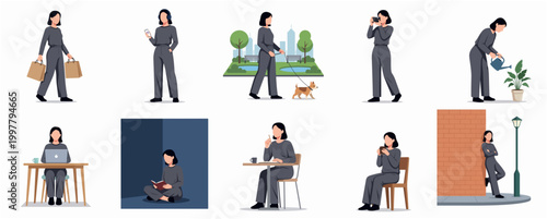 Flat Design Modern Woman Lifestyle Everyday Activities Collection Icon Set