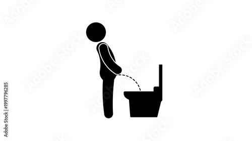 Animation of a person urinating in the toilet, cartoon concept, strong push of falling dotted lines, health issues, hygiene, transparent background, 4k video