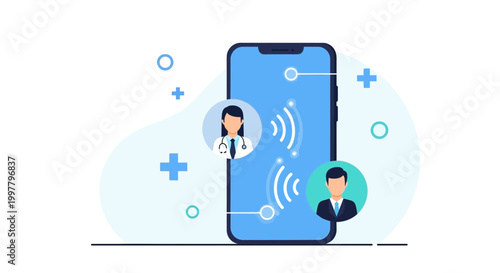 Online Doctor Consultation via Smartphone: Doctor and Patient Video Call, Telemedicine Concept