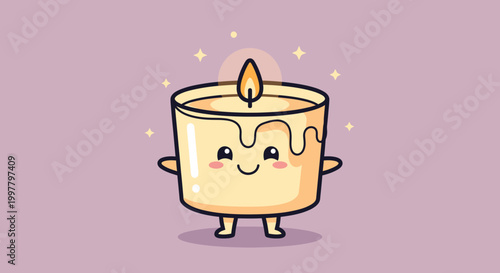 Cute Cartoon Candle Character with Smile and Flame.