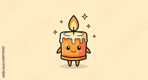 Cute Cartoon Candle With Face and Flame.