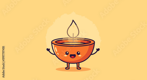 Cute Cartoon Candle with Smiling Orange Flame Character.
