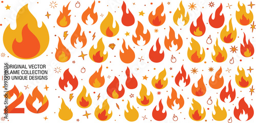 Diverse Collection of Vector Flame Icons and Fire Illustrations for Graphic Design Projects