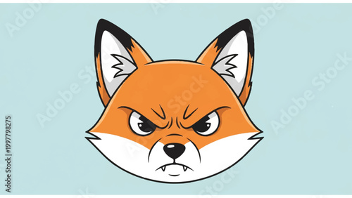 Angry Cartoon Fox Face Closeup Portrait.