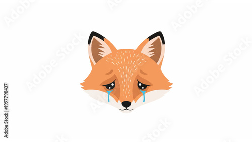 Sad cartoon fox crying face.