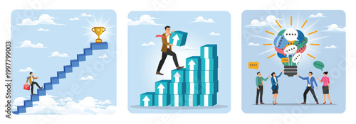 Small steps to success concept. Business growth. Team opinion new idea.