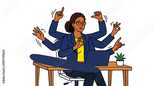 Agile female project manager balancing multiple complex work streams and high-stakes client demands in a modern agency.
