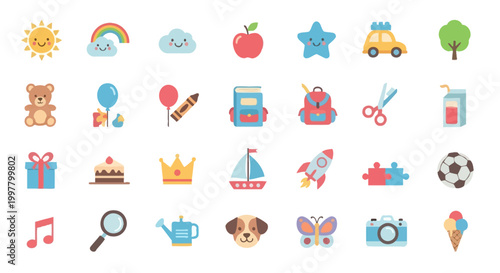 Colorful icons of various objects.
