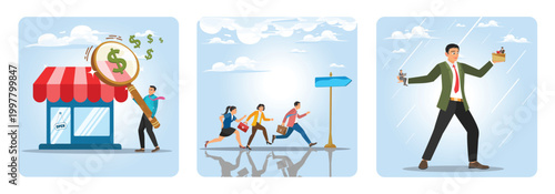 Business valuation concept. Right direction to success. Freelance or salary man routine.