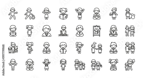 Various cartoon people icons standing.