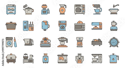 Flat design household appliance icons.