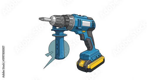 Electric cordless drill with battery pack.