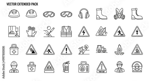 Collection of safety warning signs icons.