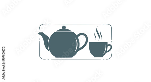 Steaming Teapot and Cup Icon - Warm Beverage Break