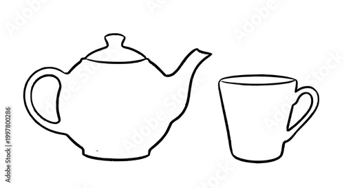 Teapot and Cup Outline Drawing