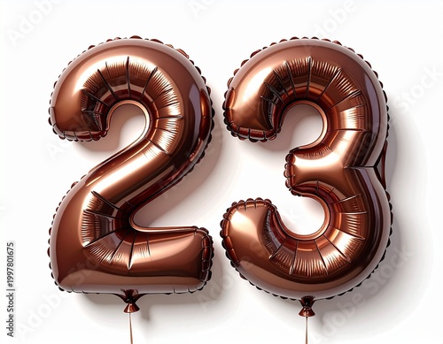 Bronze Number 23 Balloons Isolated on White Background.