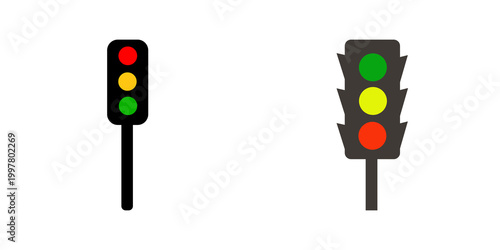 Fotografía Traffic Light Icon Set with Red, Yellow, and Green Signals isolated on transpare