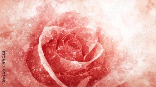 Close up of a single red rose soft focus artistic watercolor style