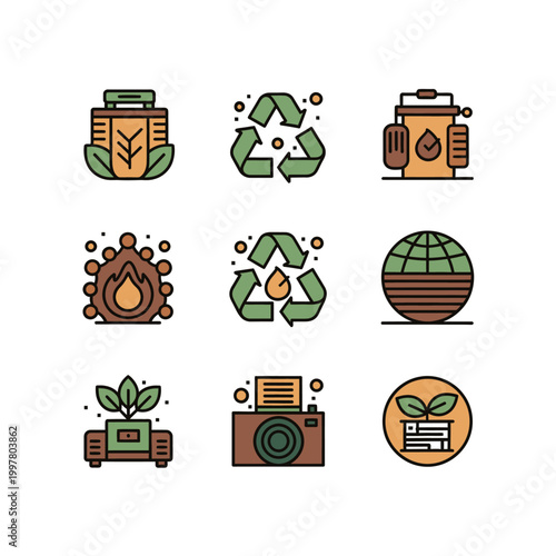 Bold Outline icon set of eco frendly isolated on white background. Minimalist vector illustration for web and mobile apps