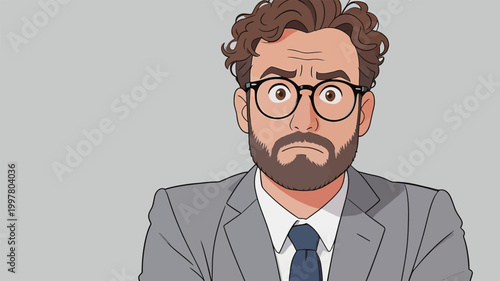 Confused Businessman with Glasses and Beard