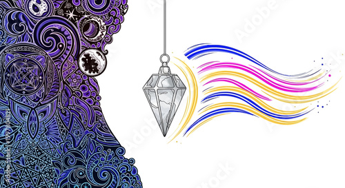 Pendulum Divination with Cosmic Mandala and Colorful Energy