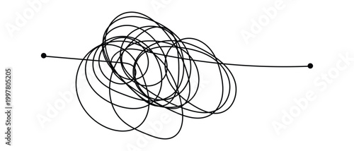one line continuous Messy Clew Line Connected Icon. One line Insane Messy Line.