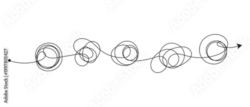 one line continuous Messy Clew Line Connected Icon. One line Insane Messy Line.