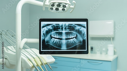 Dental x-ray on tablet in modern dental clinic