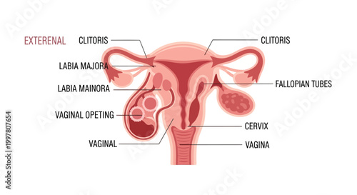 Detailed Diagram of Female Reproductive System with Labeled Anatomy.