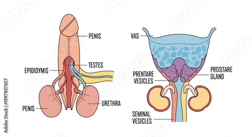 Detailed Diagram of Male Reproductive and Urinary Systems.