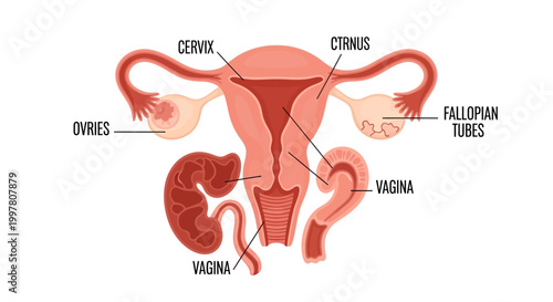 Detailed illustration of the female reproductive system anatomy.