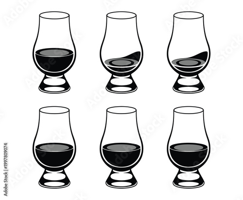  whisky glass icon set, whiskey glass logo vector, whiskey glass, elegant tasting glass silhouette collection, refined minimal design for bar branding distillery identity and premium