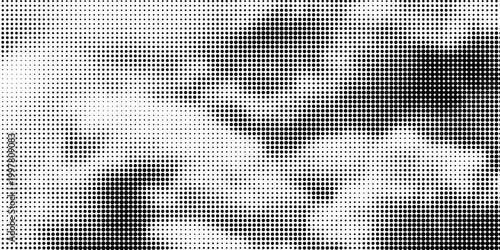 Grunge halftone gradient background. Faded grit noise texture. White and black sand wallpaper. Retro pixelated backdrop. Anime or manga style comic overlay. Vector graphic design textured template